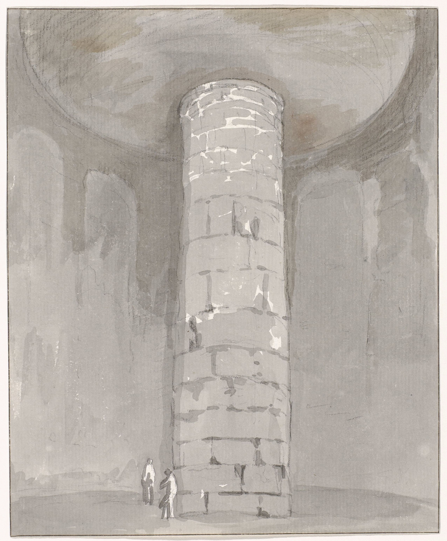 Watercolour by Abraham-Louis-Rodolphe Ducros depicting a tower with clouds and blue sky