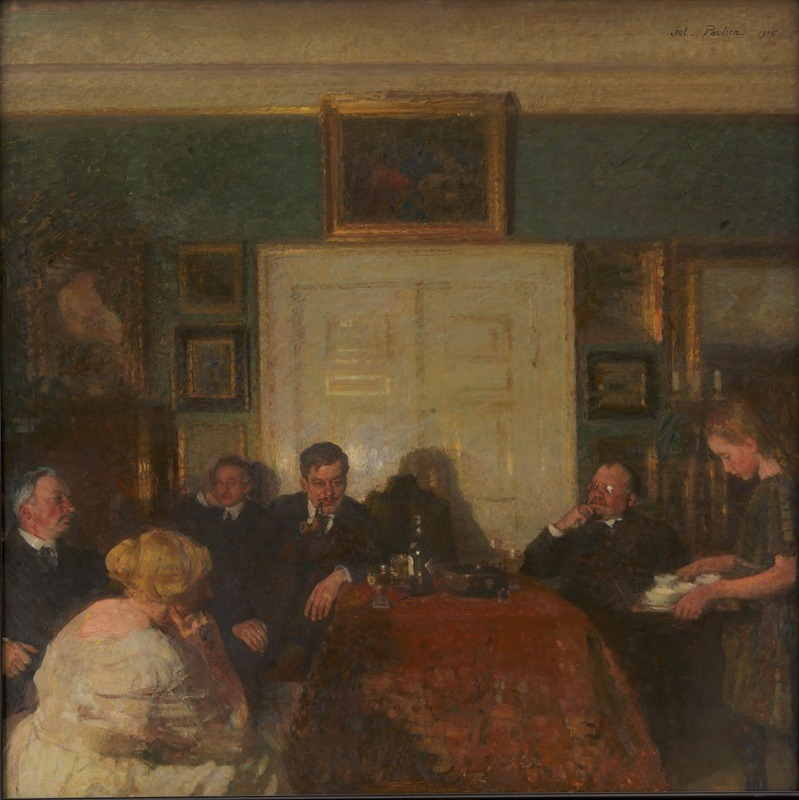 A lively gathering in a domestic setting, showcasing the social interactions of the time.