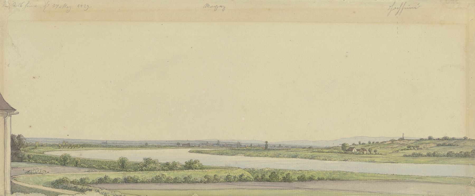 View from Rüsselsheim across the Main to Mainz and Hochheim, May 17, by Carl Morgenstern, public domain