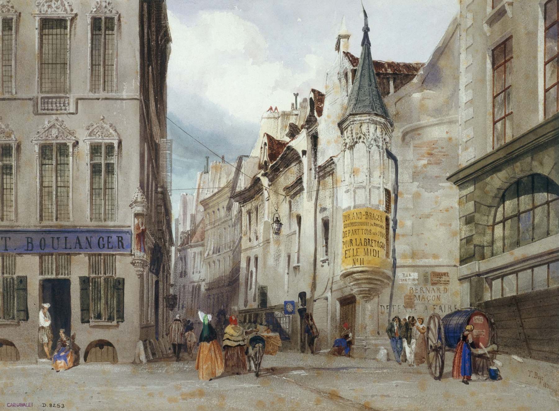 Le carrefour des rue Bailleul et Jean Tison, actuel 1er arrondissement, Paris., by Thomas Shotter Boys, public domain