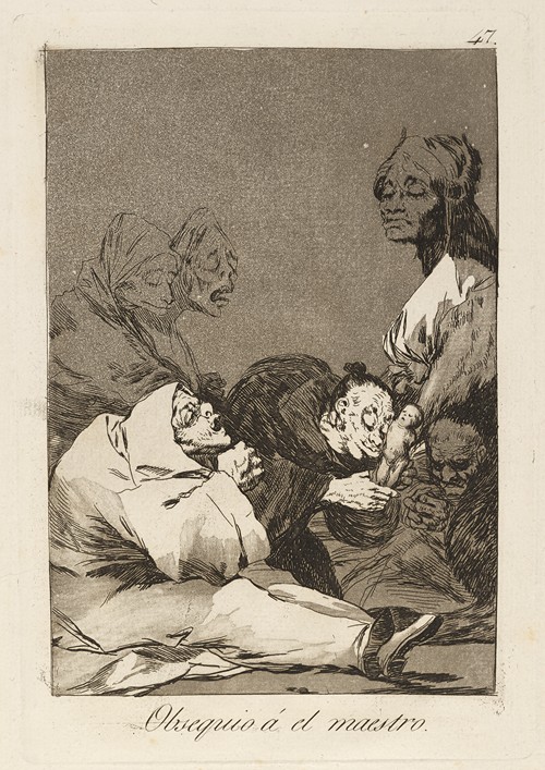 Francisco de Goya's painting 'Obsequio á el maestro' captures a moment of tribute.