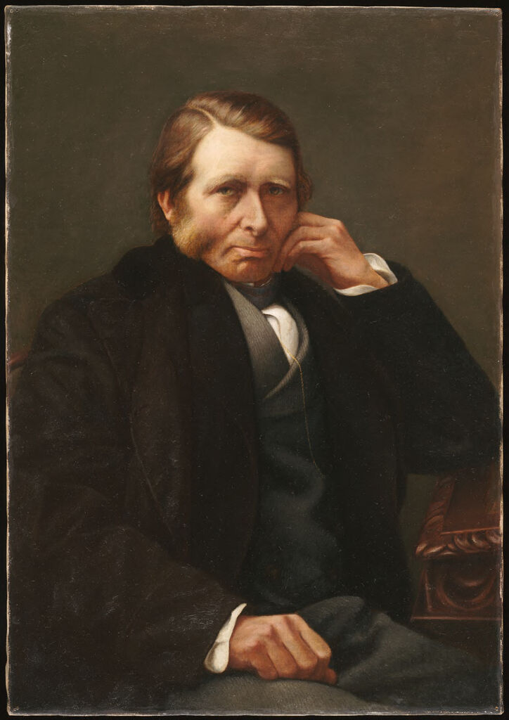 Portrait of John Ruskin by Charles Herbert Moore, oil on canvas, featuring soft light and a thoughtful expression.