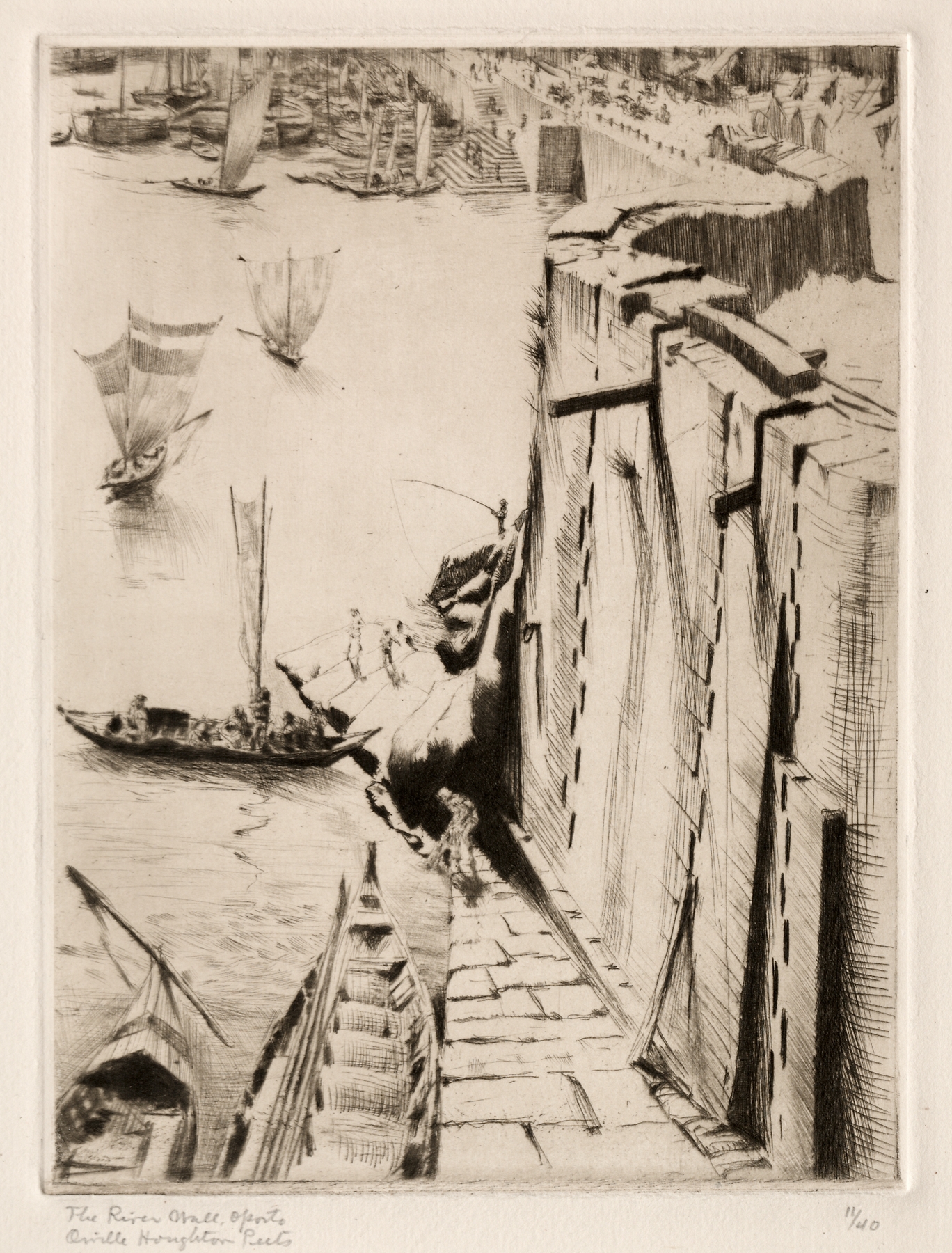 River Wall, Oporto by Orville Houghton Peets, oil on canvas depicting a decaying landscape.