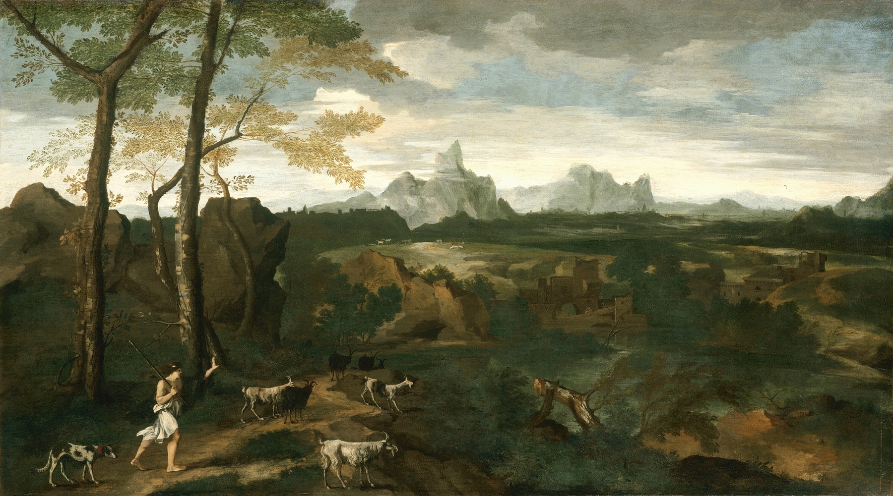 Landscape with a Herdsman and Goats, by Gaspard Dughet, public domain