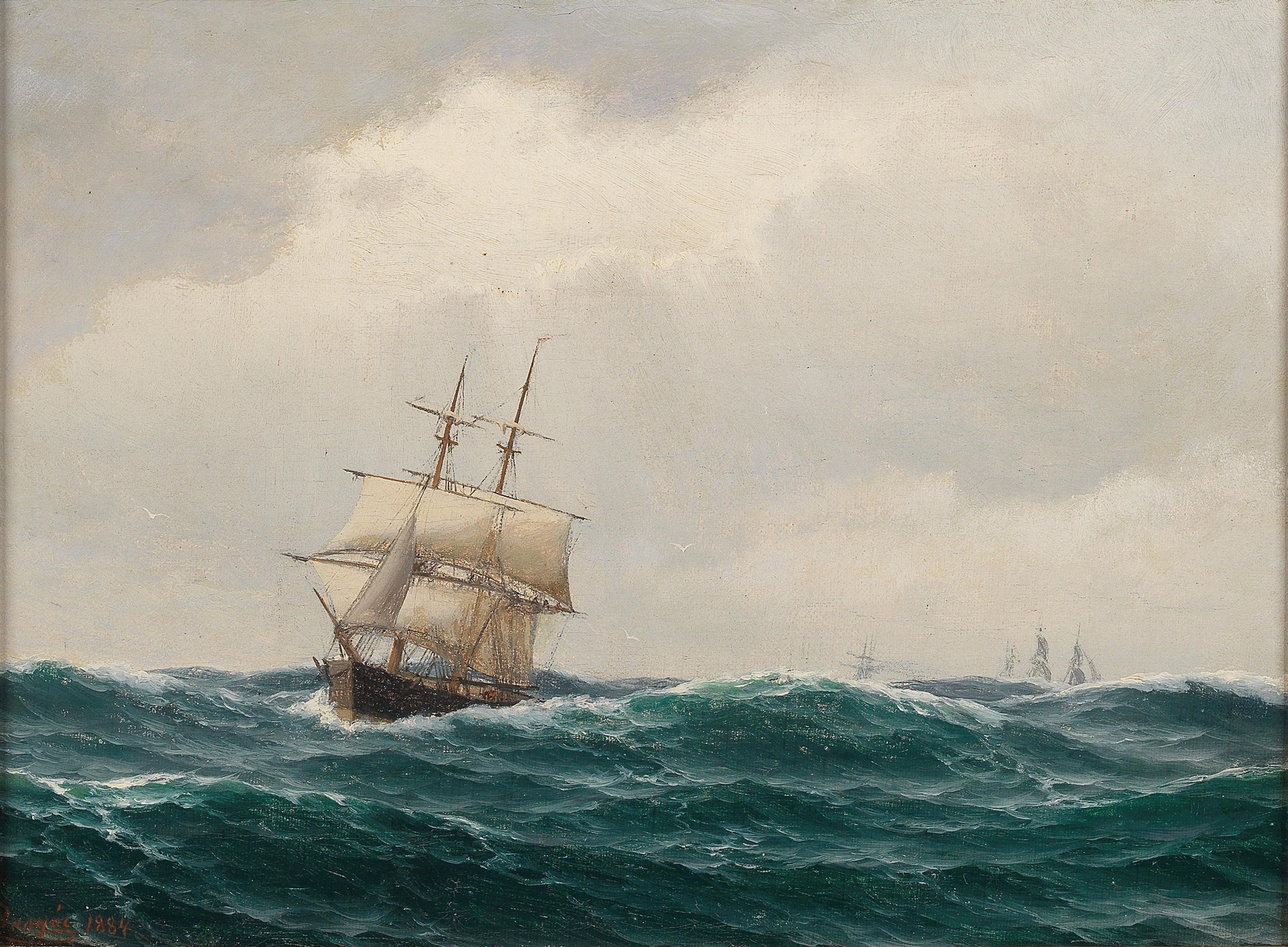 Maritime painting II by Carl Emil Baagøe, depicting waves and horizon in an unknown medium.