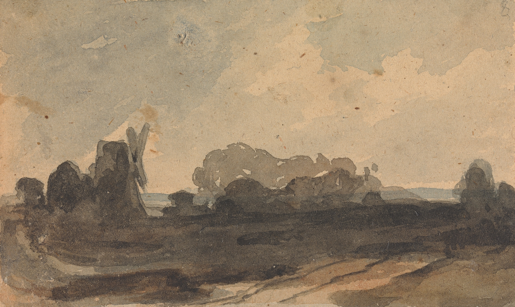 Landscape with Trees and Windmill, by Thomas Sully, public domain