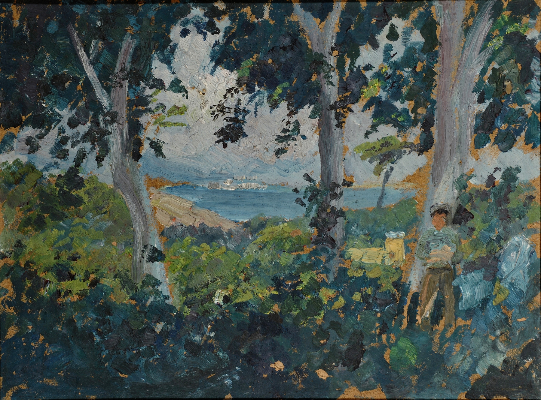Landscape with trees arching over a bay, oil painting by Ernst Schiess