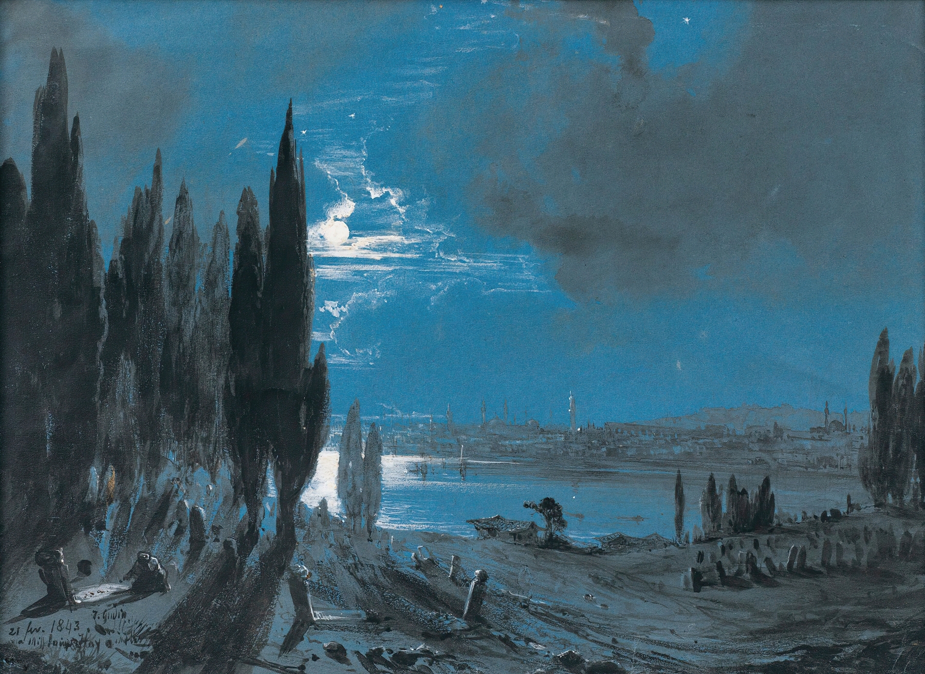 Landscape of Constantinople at dawn, oil painting by Théodore Gudin