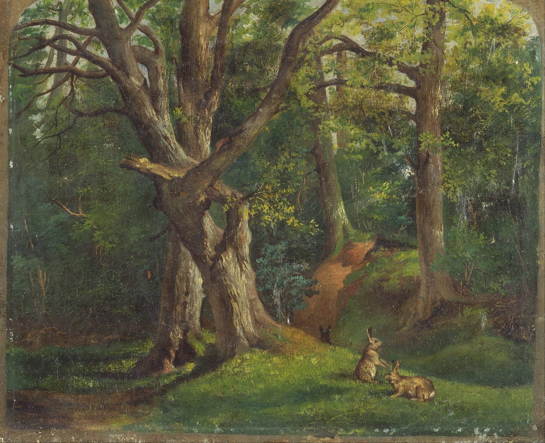 Woodland scene with rabbits, oil on canvas by Sir Hubert von Herkomer