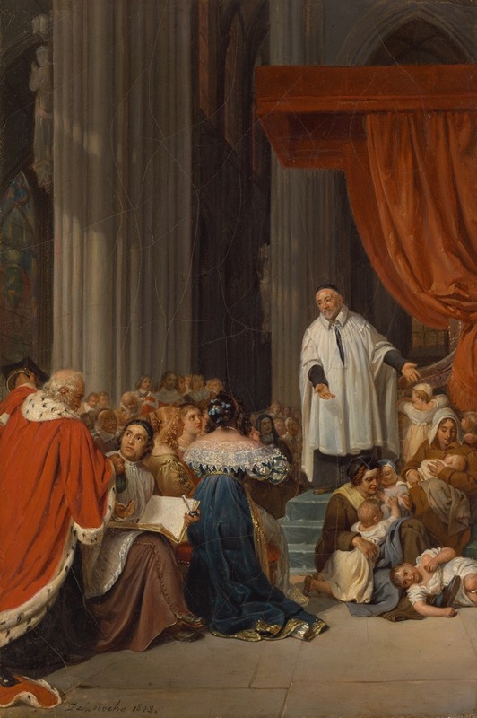 Paul Delaroche's painting depicts Saint Vincent de Paul preaching to Louis XIII's court.