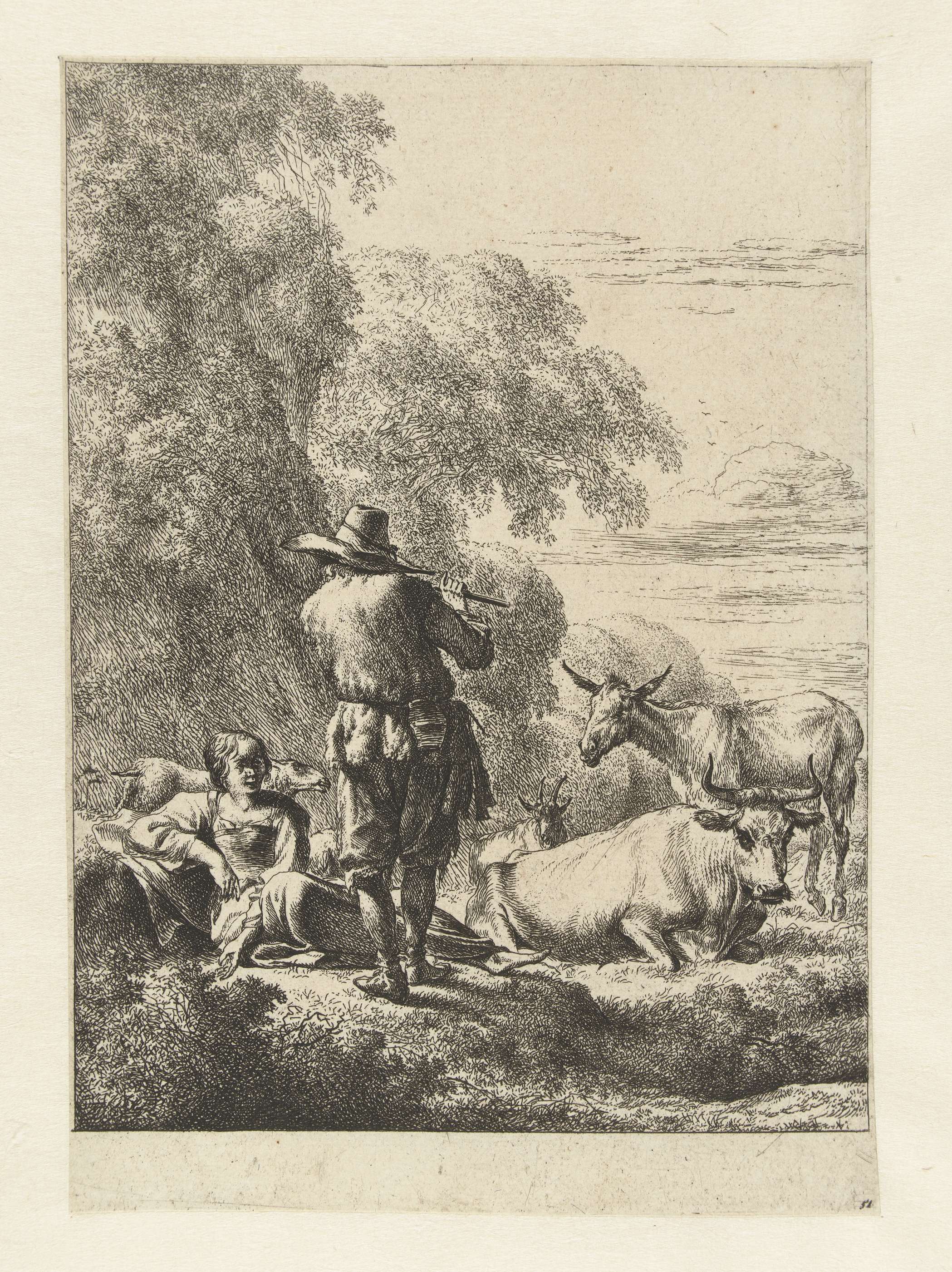 Fluitspelende herder, by Nicolaes Pietersz Berchem, public domain
