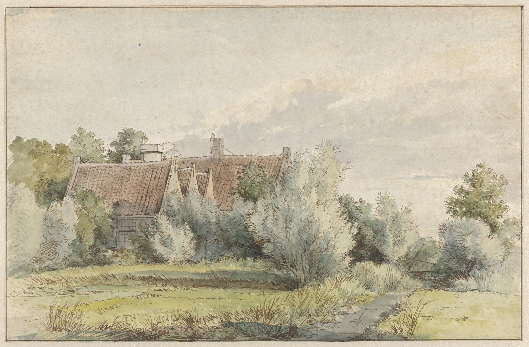 Huis tussen bomen by Arnoldus Johannes Eymer, Romanticism, depicting a house among trees with soft light and shadows.