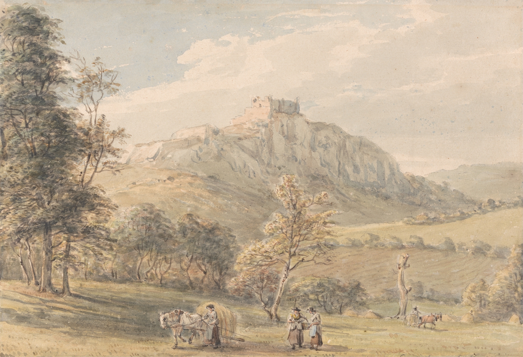 Carreg Cennen Castle, by Paul Sandby, public domain