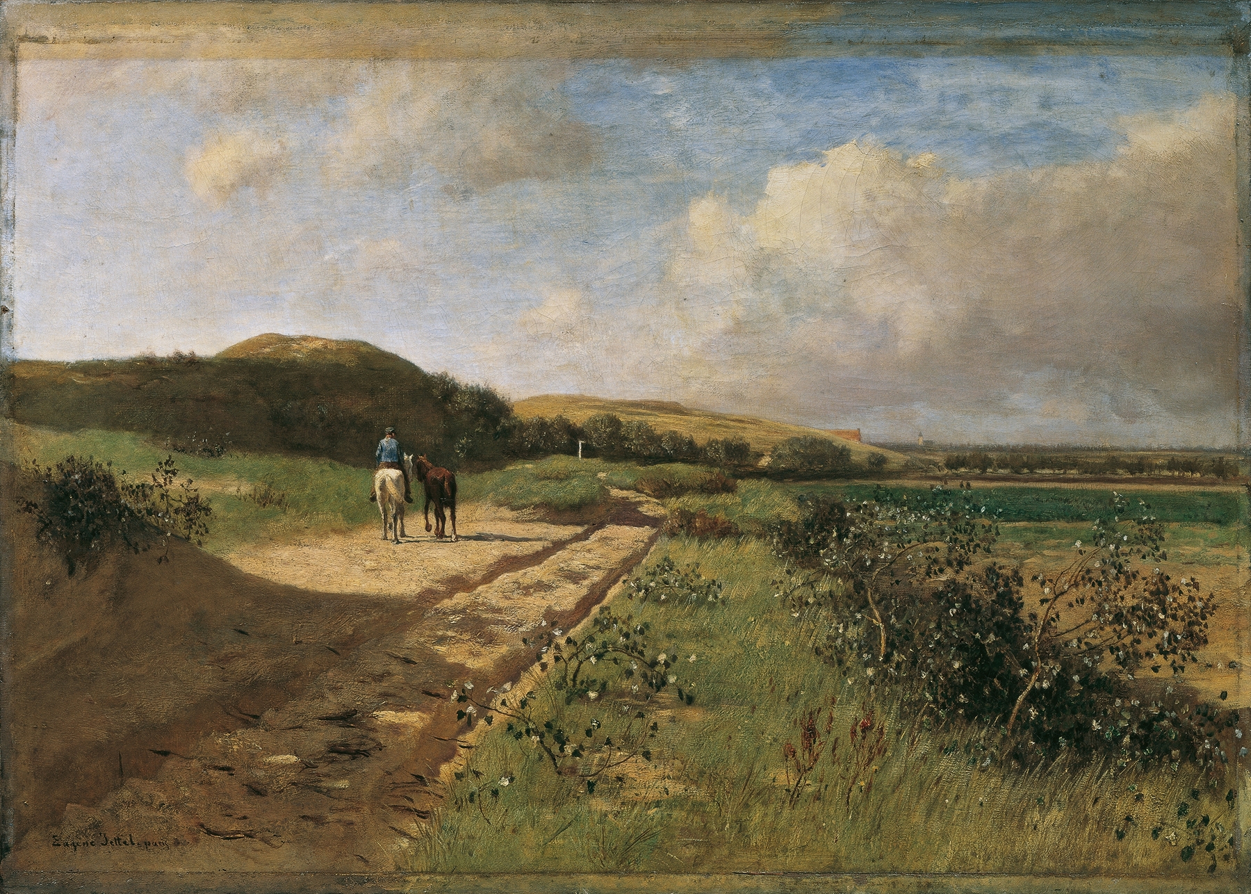 Landscape of dunes under golden sunlight by Eugen Jettel, oil painting