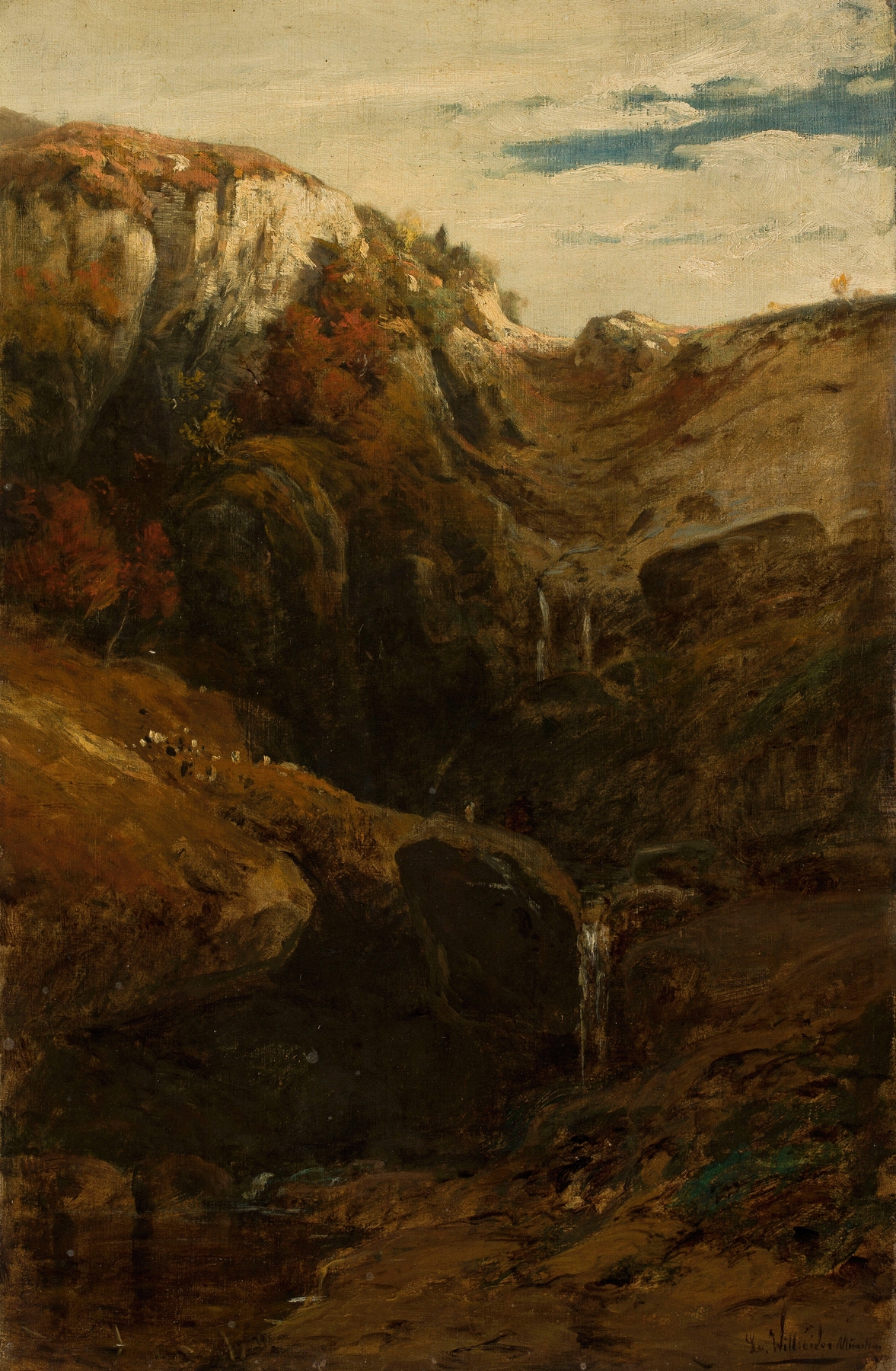 Waterfall by Ludwig Willroider, romanticism, depicting a waterfall cascading through a lush landscape.