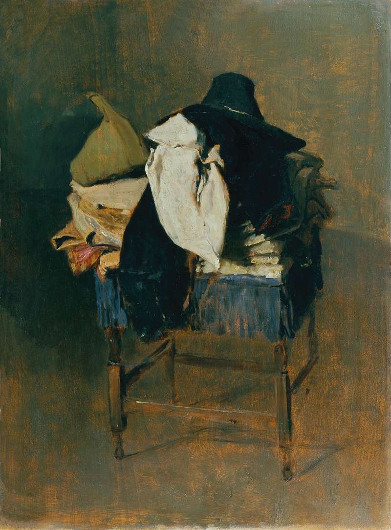 A painting depicting costumes draped over a chair, showcasing the artist's attention to detail.