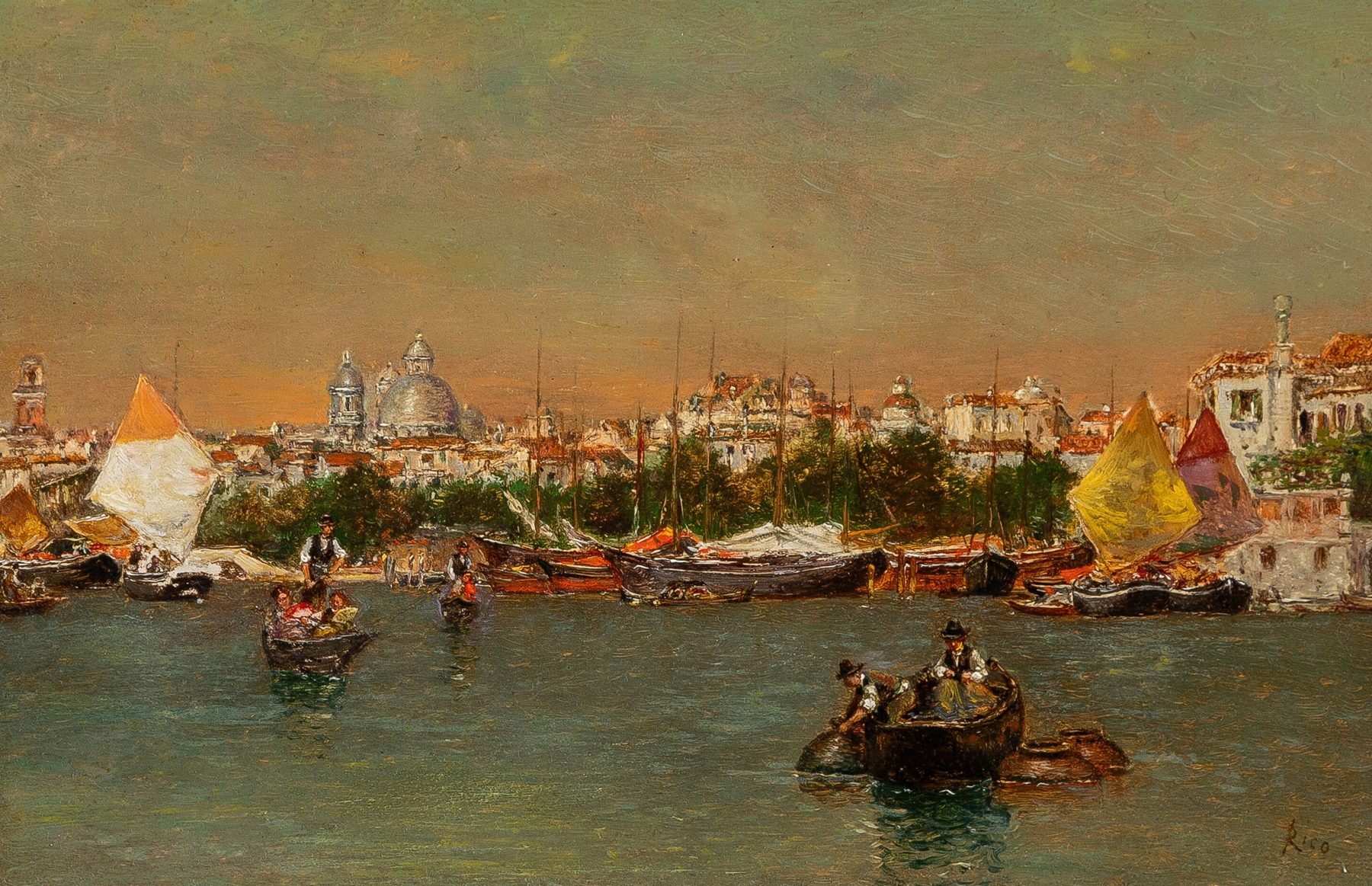 Gondolas on a Venetian canal, oil on canvas by Martin Rico y Ortega