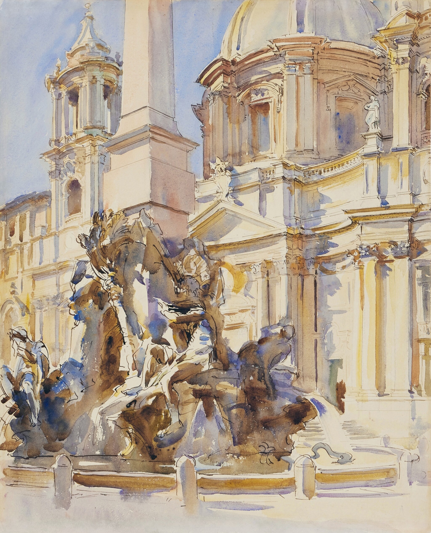 Piazza Navona, Rome, by John Singer Sargent, public domain