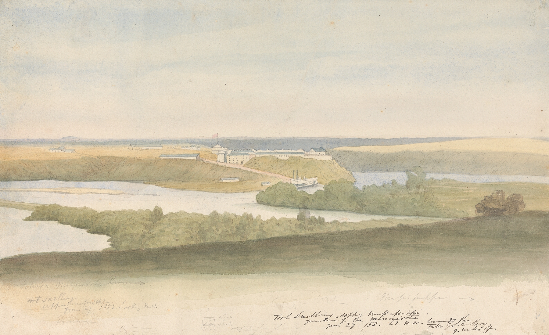 Landscape of Fort Snelling by Godfrey Thomas Vigne, oil painting