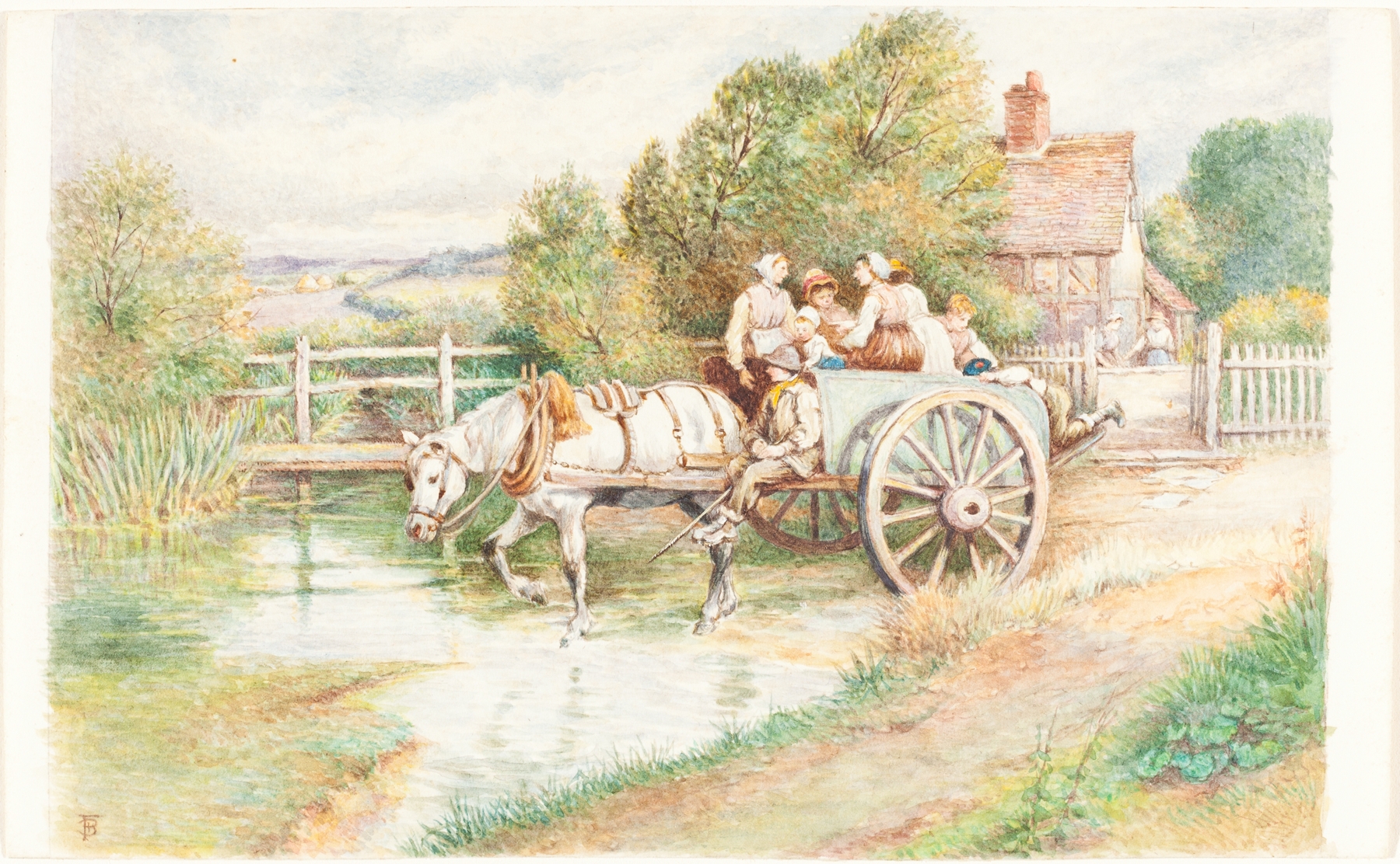 Children in a cart, Victorian style, by Myles Birket Foster