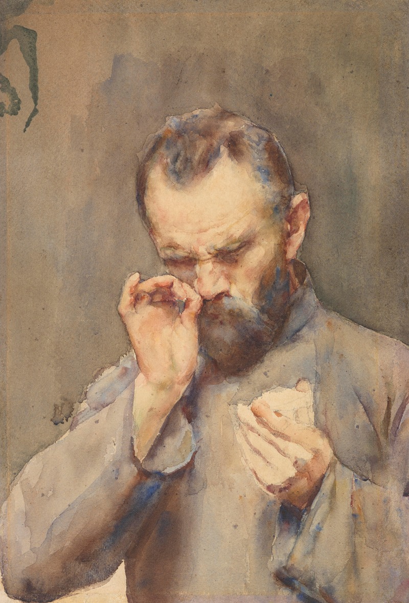 A man enjoying snuff in a detailed portrait by Julian Falat.