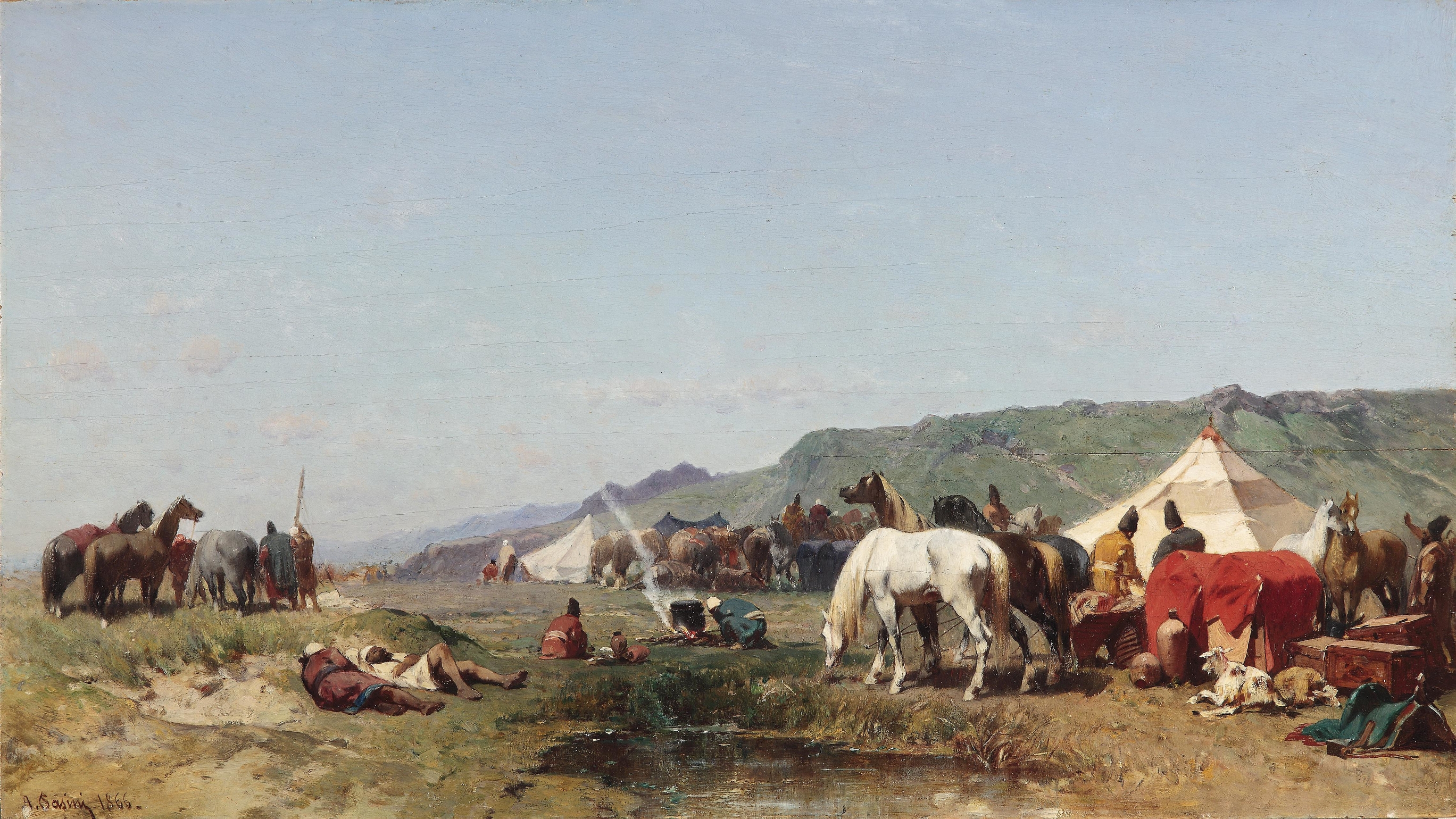 Ein Arabisches Feldlager, by Alberto Pasini, public domain