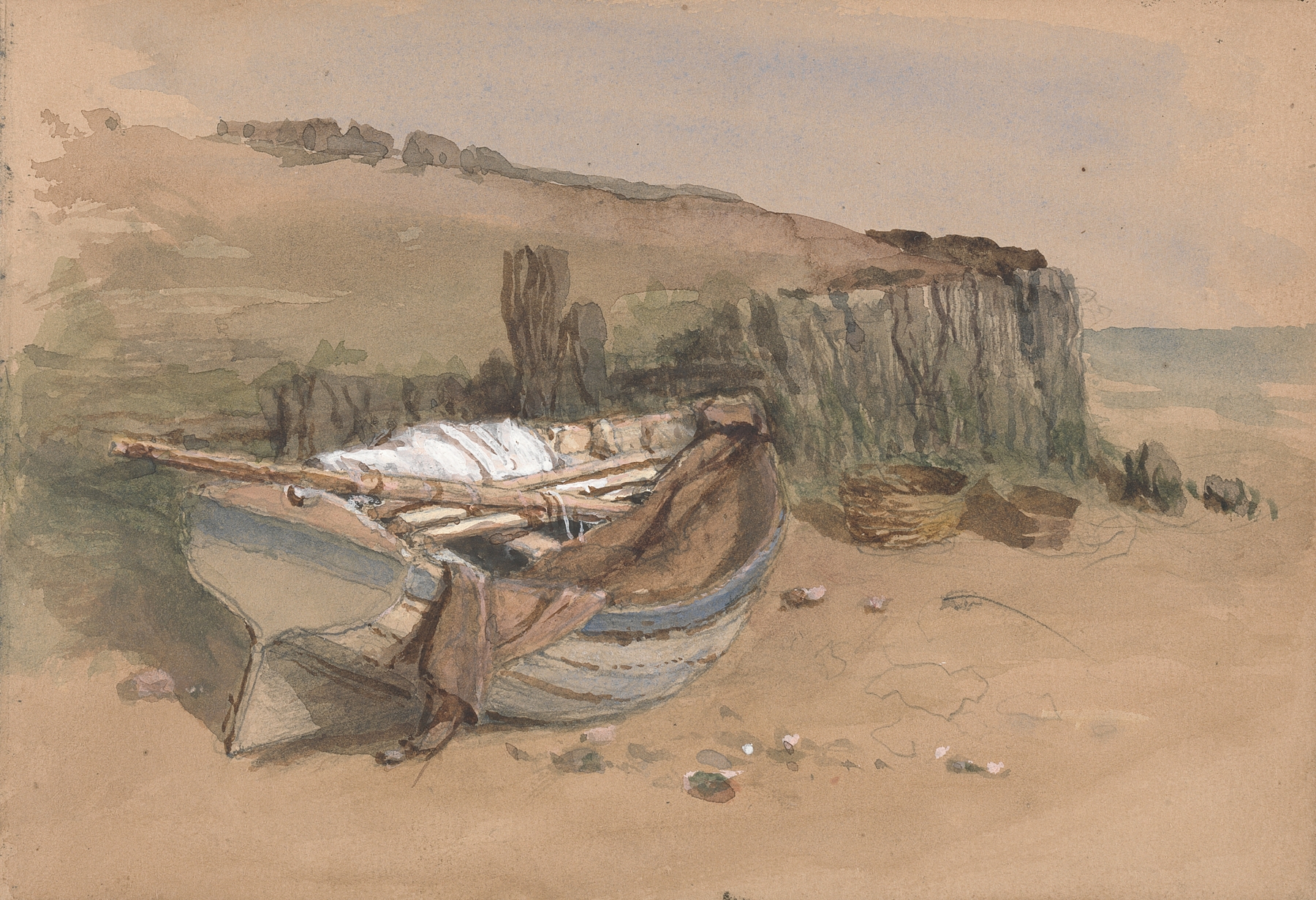 Study of a Beached Fishing Boat, by Clarkson Stanfield, public domain