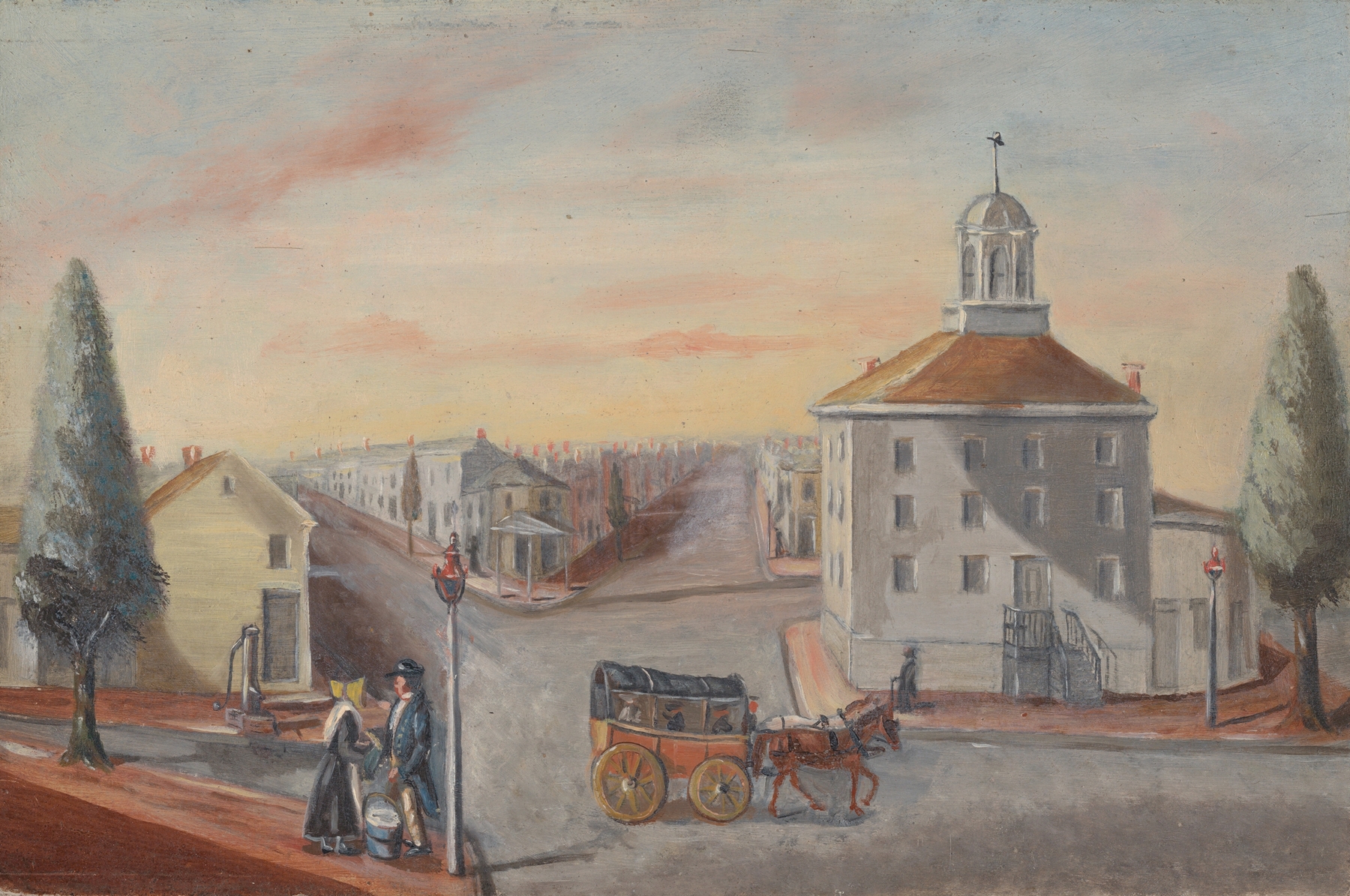Hot Corn Seller by William P. Chappel, oil on canvas, featuring a corn seller in a bustling market