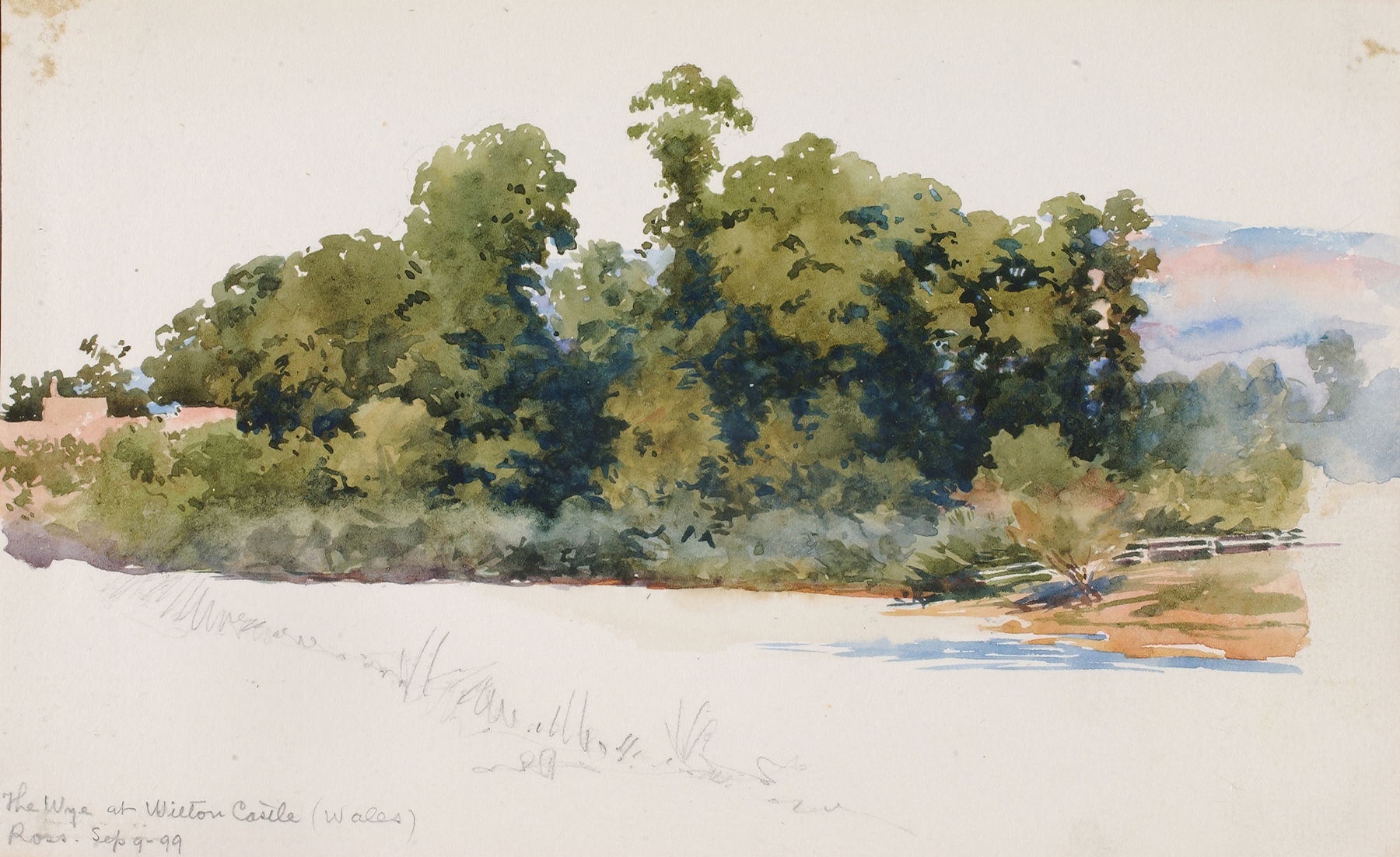The Wye at Wilton Castle by George Elbert Burr, oil painting of a tranquil river landscape.
