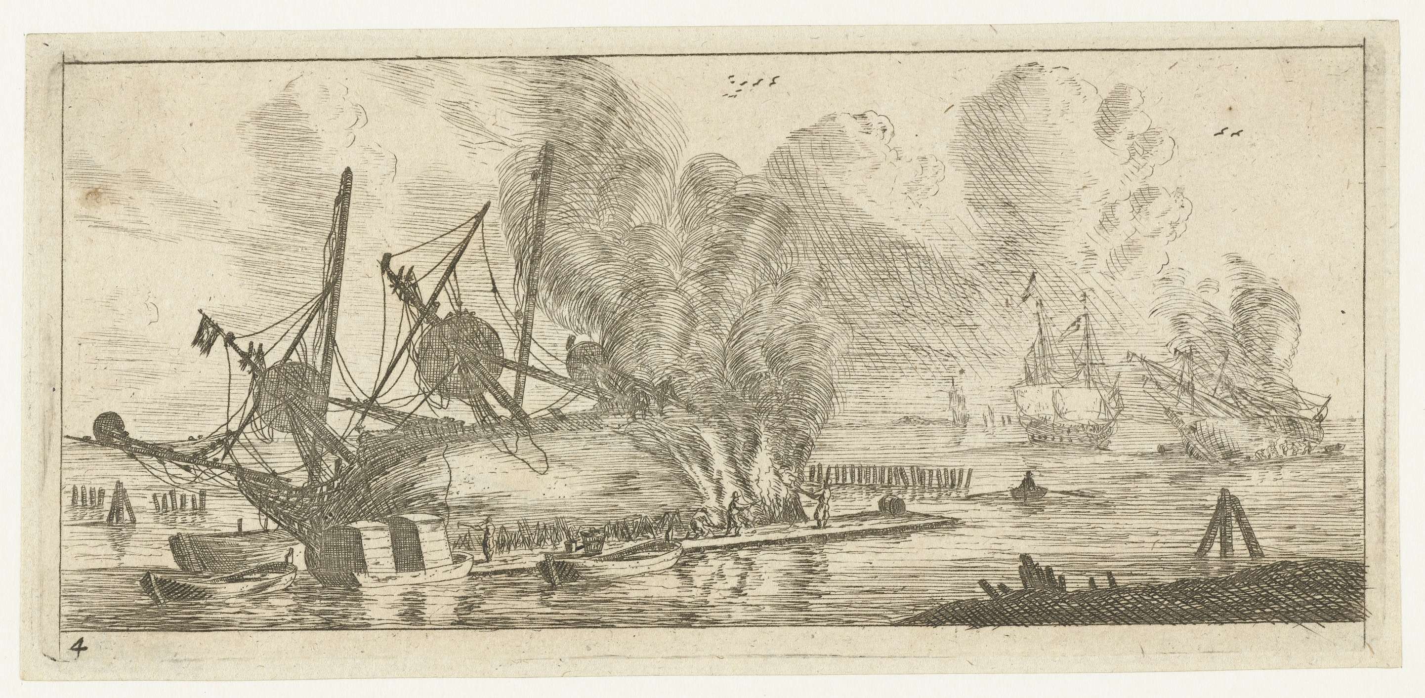 Waterdichtmaken van de romp van een schip, by Reinier Nooms, public domain