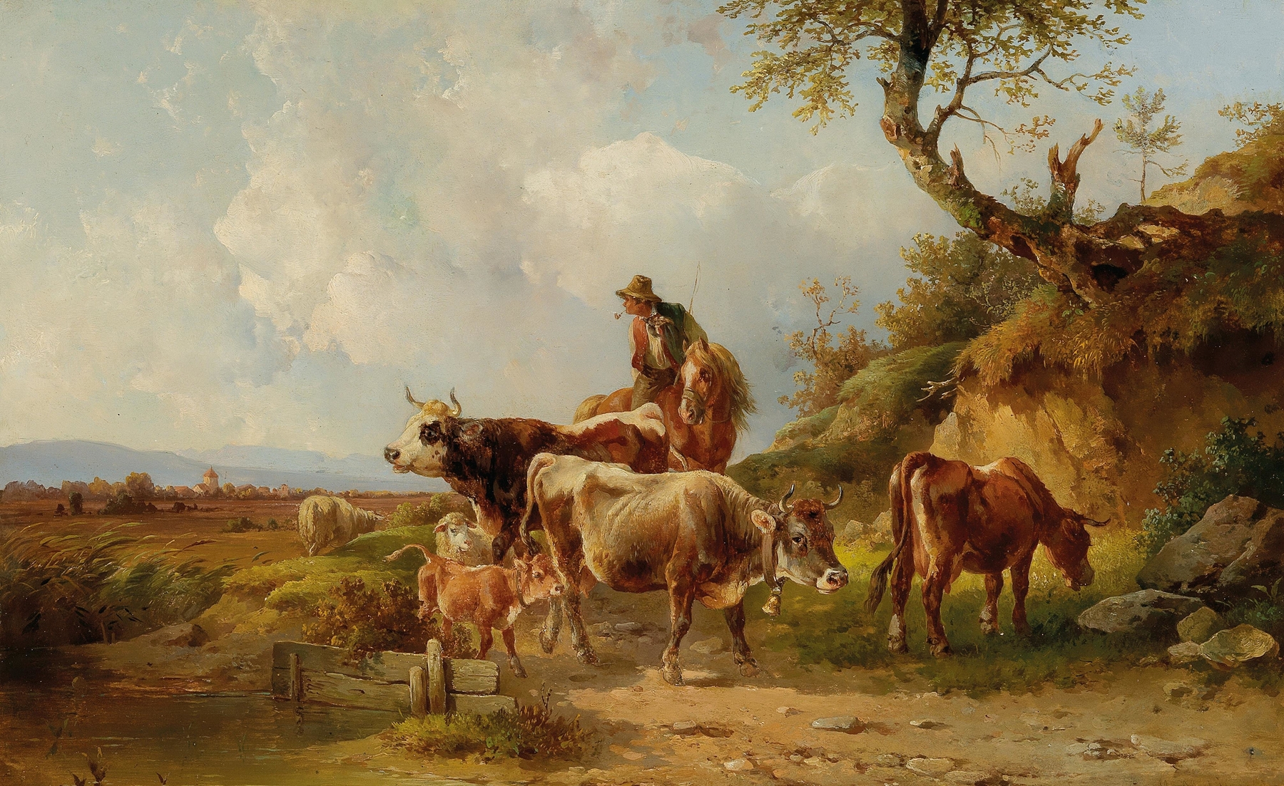 Solitary figure in an ethereal landscape, oil on canvas by Edmund Mahlknecht