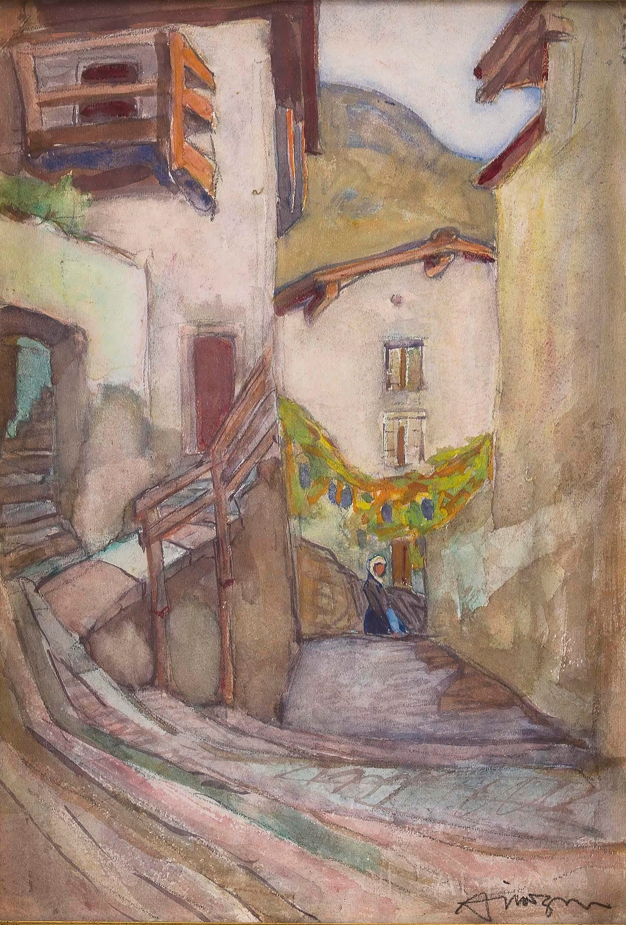 Landscape scene with alleyways and light on cobblestones by Artur Nikodem