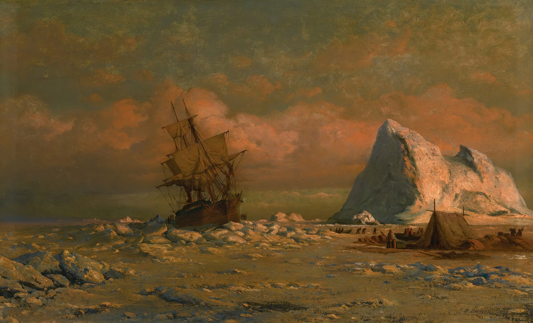 Shipping Vessel With Ice Floes And Figures, by William Bradford, public domain
