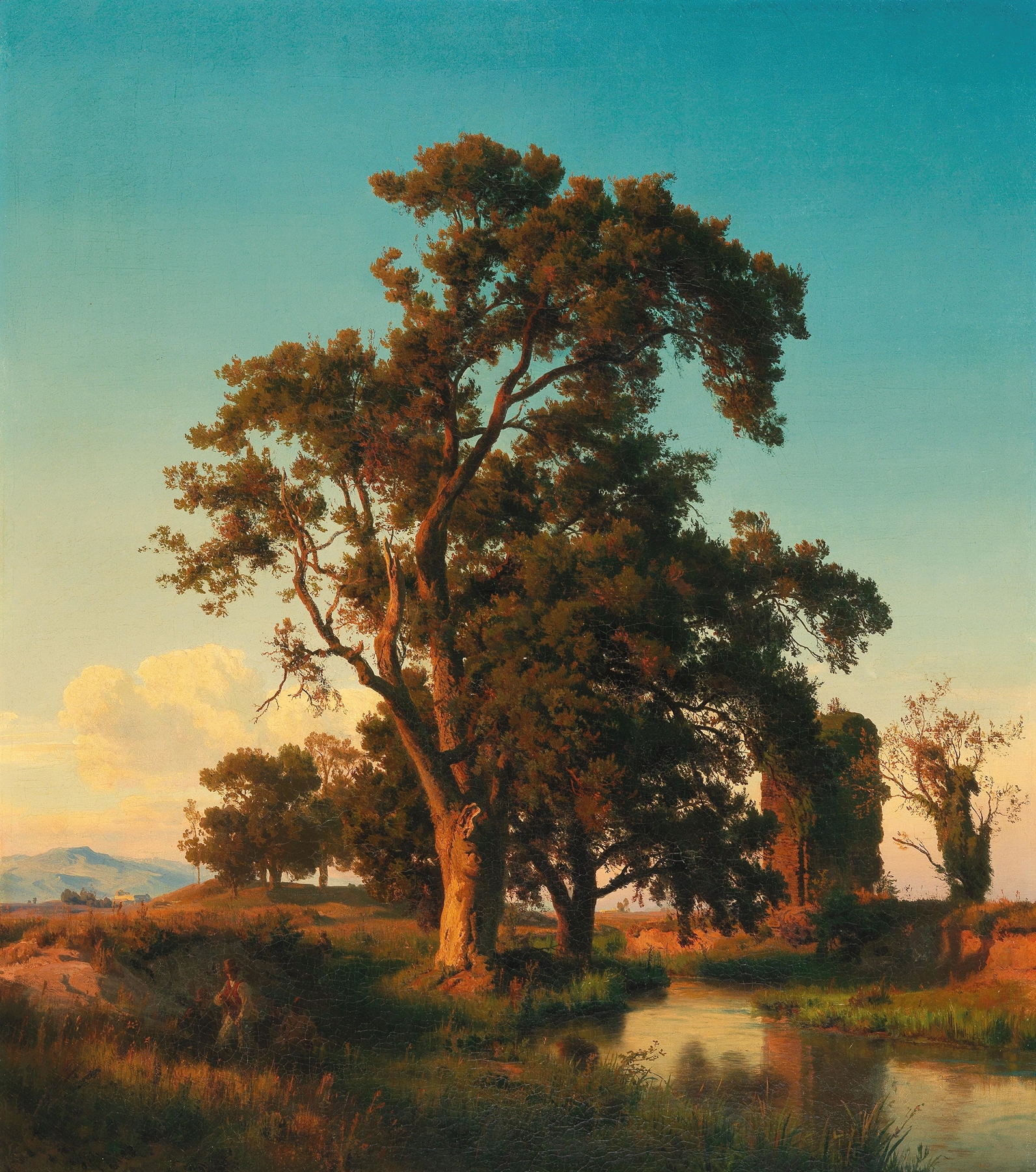 A majestic tree in the evening light, oil painting by Oswald Achenbach