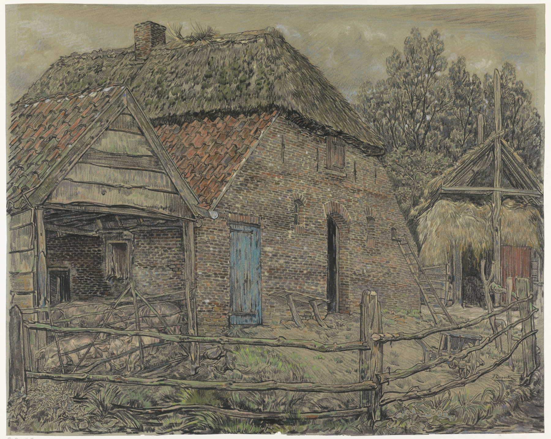 Landscape of a barn and pigsty, oil painting by Pieter Dupont