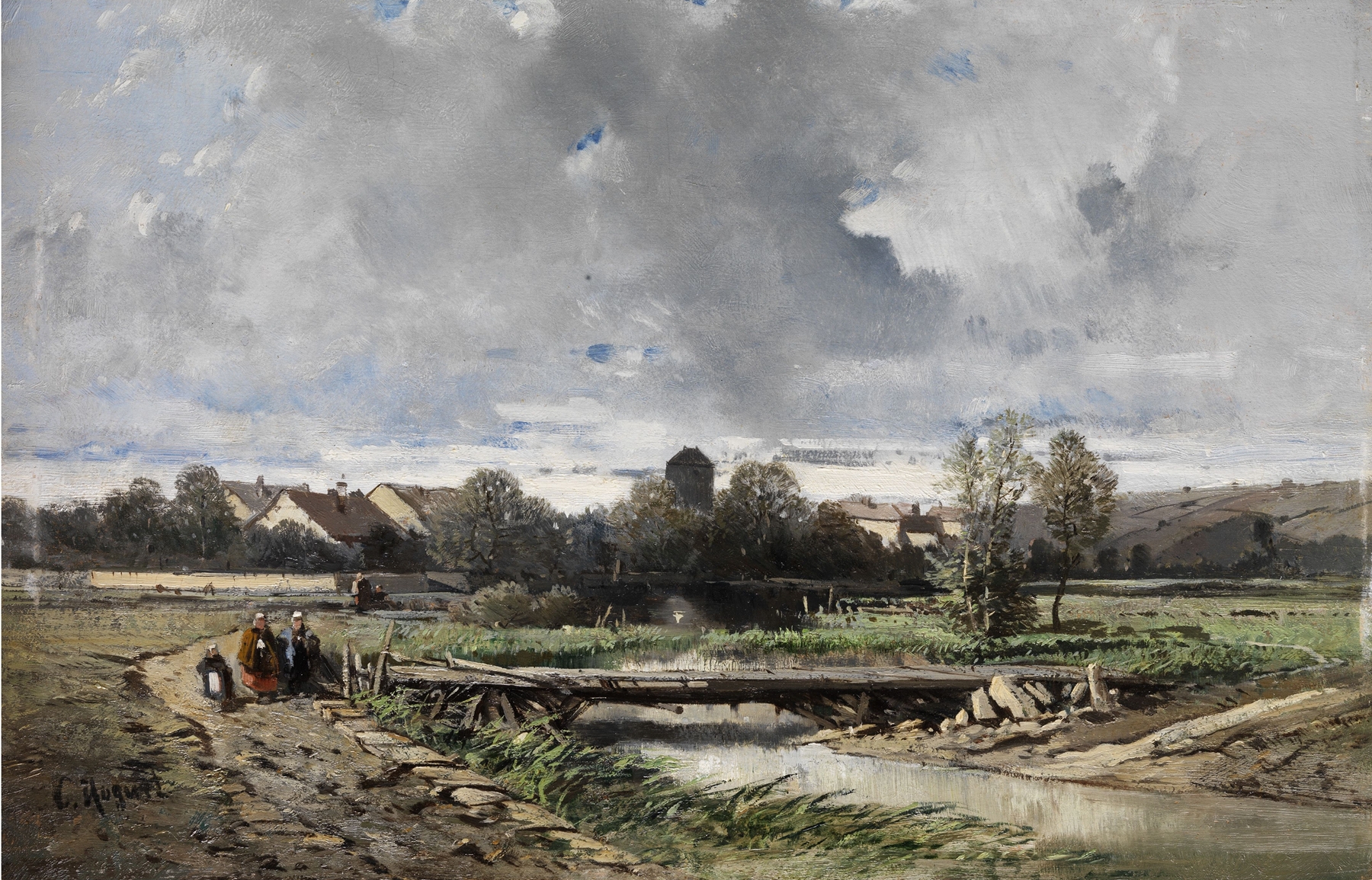 Landscape of A Village in Normandy by Charles Hoguet, oil on canvas