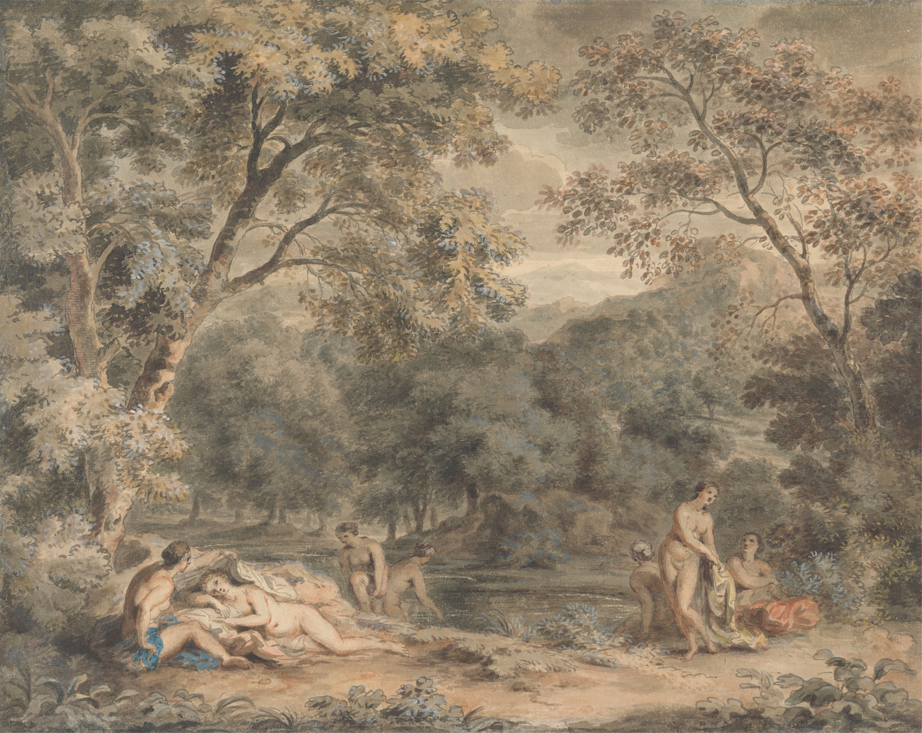 Nymphs Bathing in a Wooded Glade, oil painting by William Taverner
