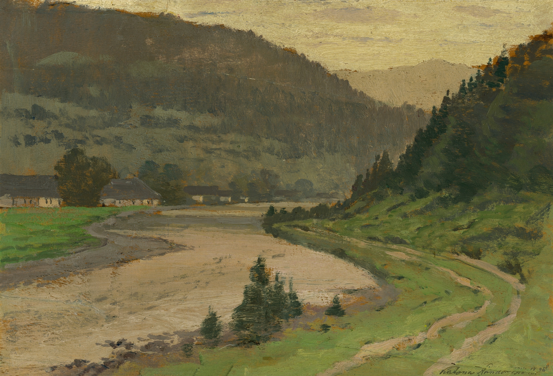 Landscape near Hornád by Ferdinand Katona, depicting a serene river and lush nature.