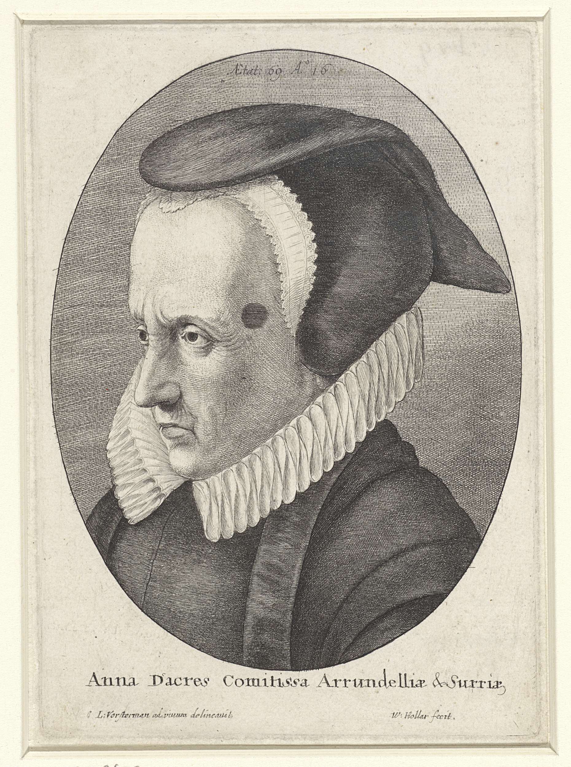 Portrait of Anne Dacres, gravin van Arundel, etching by Wenceslaus Hollar