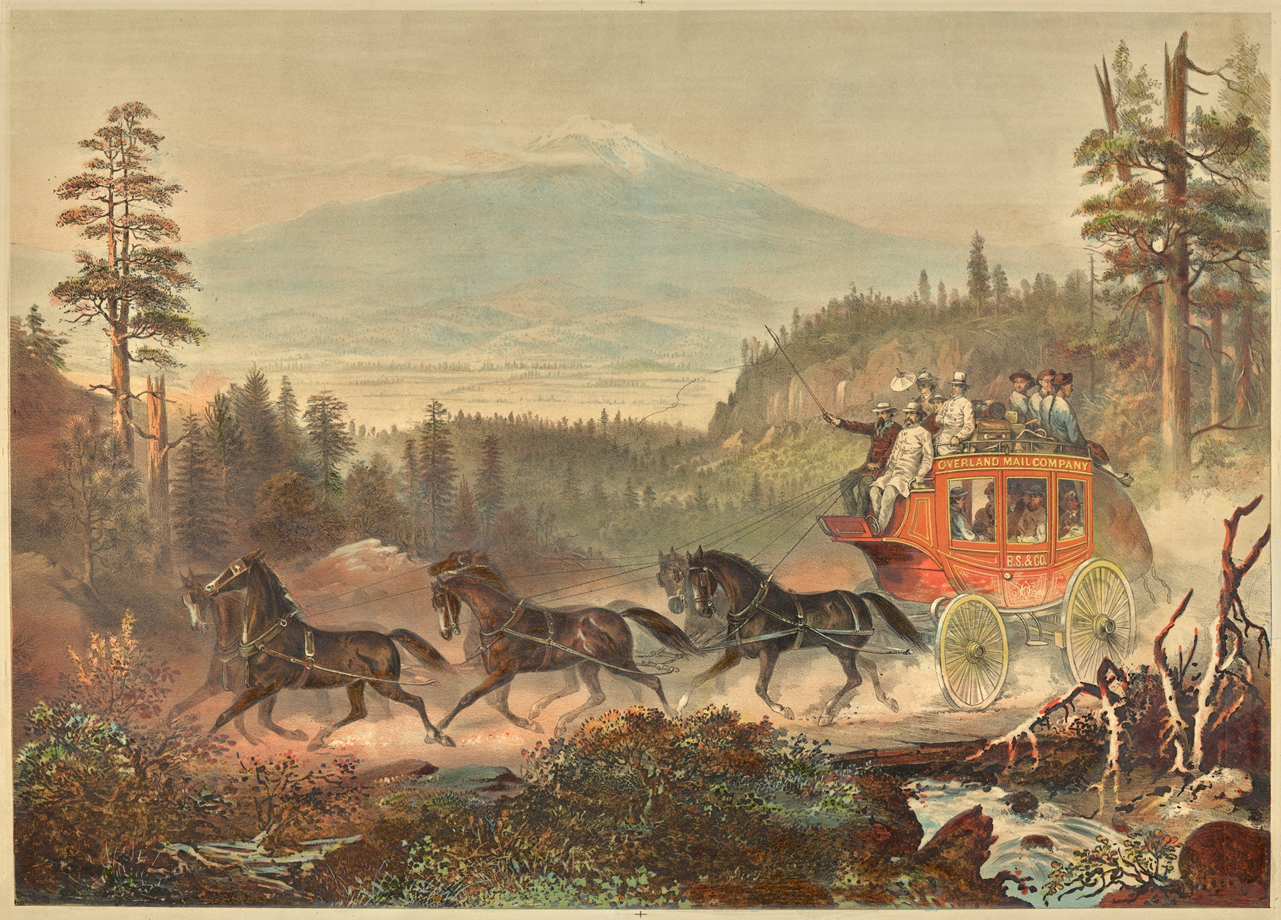 Historical scene featuring a carriage, figures, and shadows by A. Stein, 1870
