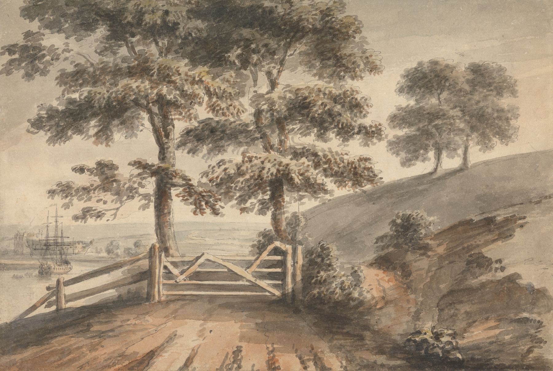 Landscape of Ashton Meadows, Bristol, oil on canvas by Nicholas Pocock