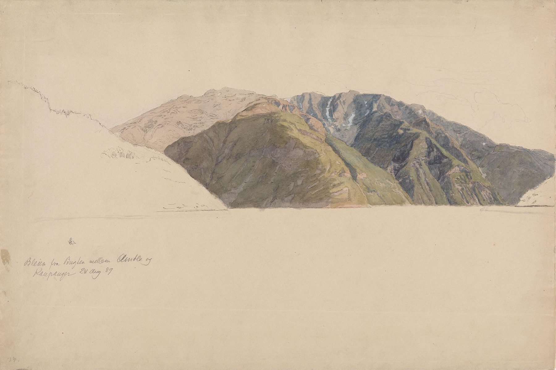 The Mountain Bleia by Sognefjorden, by Hans Gude, public domain
