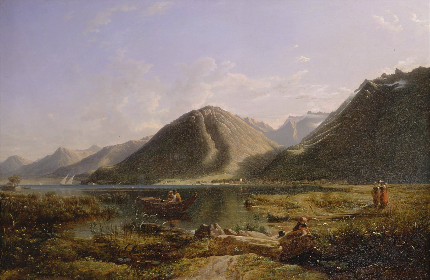 End of Lake Geneva, oil on canvas by Francis Danby, depicting a tranquil lake at sunset with golden reflections