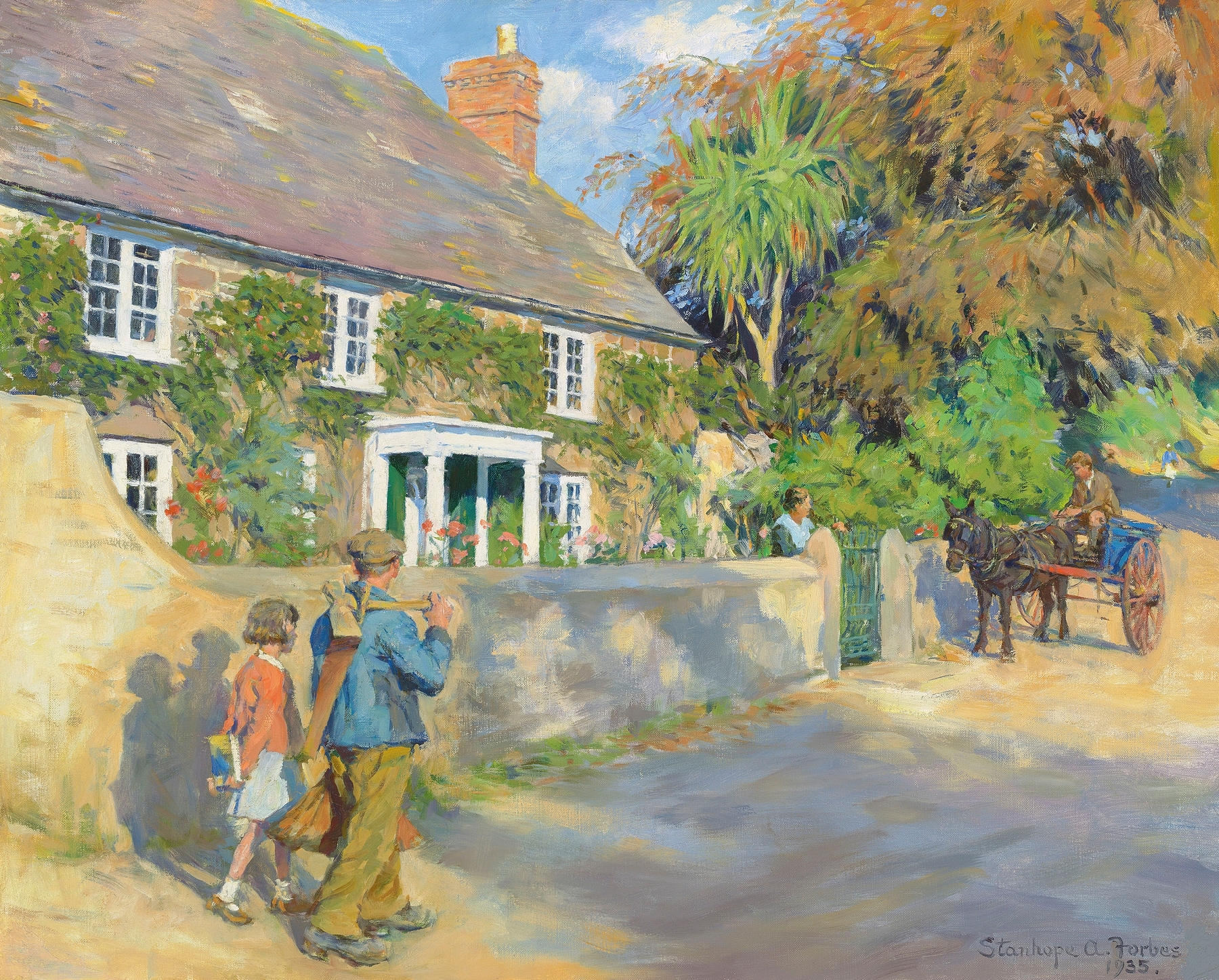 An old Cornish manor, oil on canvas by Stanhope Alexander Forbes