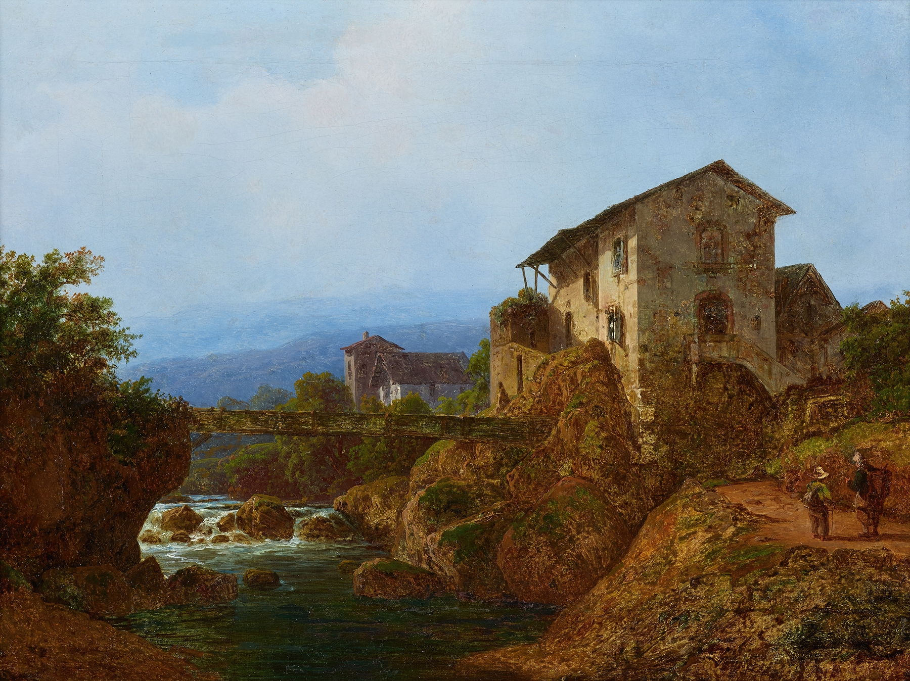 Landscape with a bridge over a stream by August Piepenhagen, medium unknown
