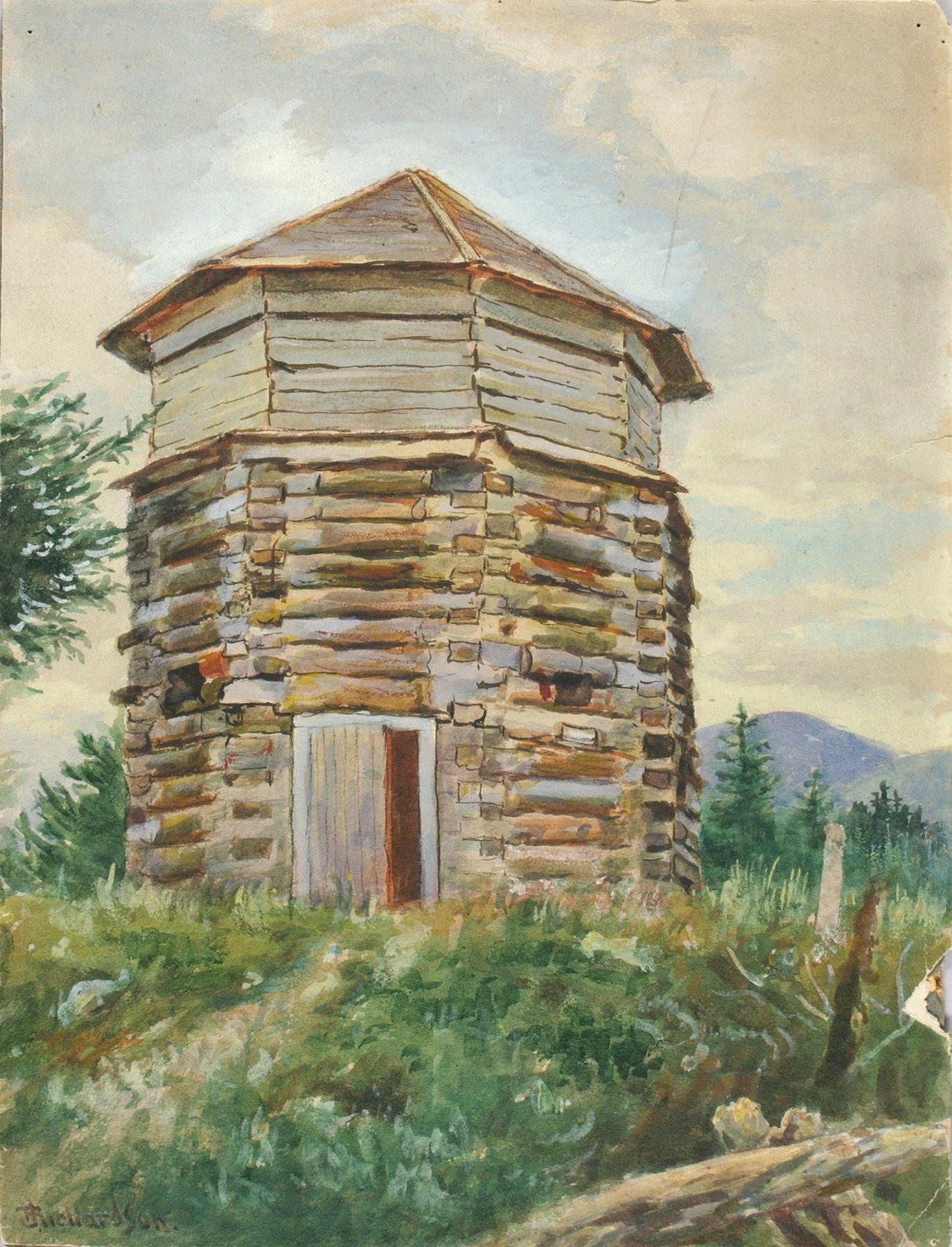 Russian Block House in Alaska, oil on canvas by Theodore J. Richardson