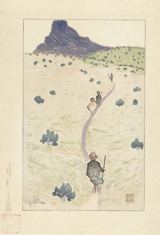 A beautiful landscape painting depicting Mount Rokko.