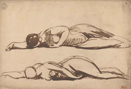 A painting depicting a prostrate woman by George Romney.