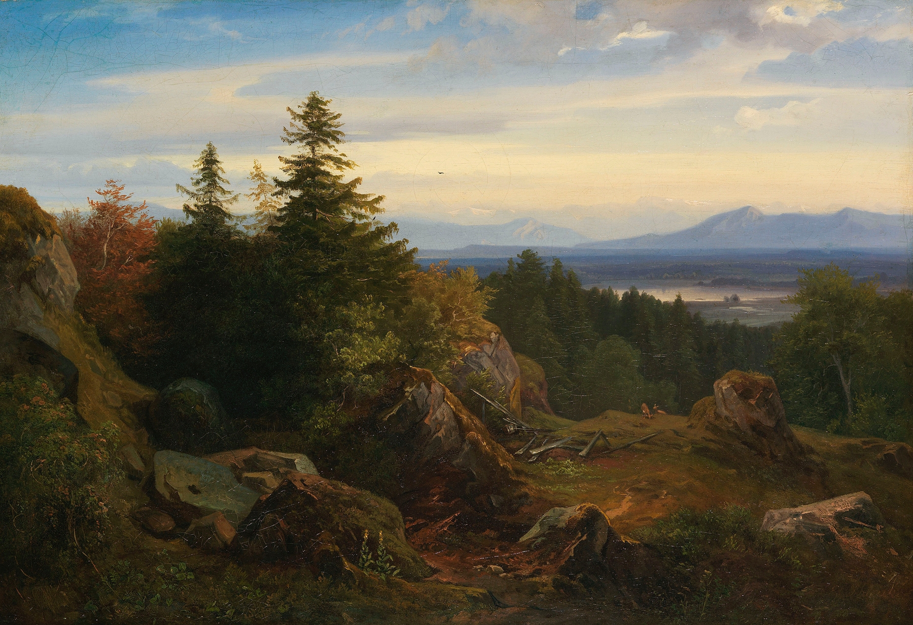 Chiemseelandschaft mit Aussicht auf die bayrischen Alpen, by Eduard Schleich The Elder, public domain