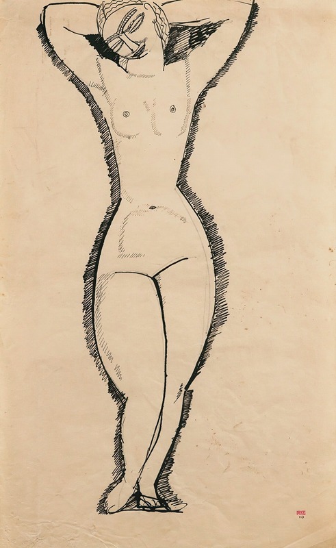 Amedeo Modigliani's 'Nu De Face, Bras Levés' features a nude figure with elongated features.